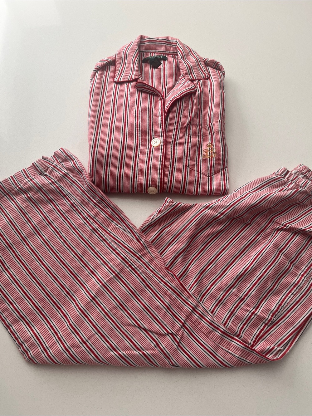 Lauren by Ralph Lauren Red & White Striped Pajama Set